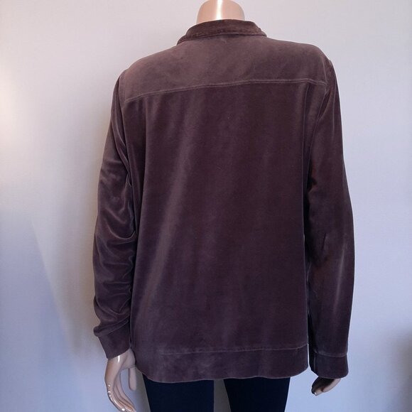 Lands End Velour Full Zip Jacket Sweatshirt Brown Fall Winter Size Large 14 16 - Picture 3 of 11